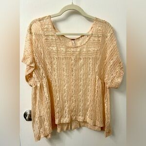 Free People Lace Short Sleeve Blouse in Peach Med